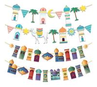 HOWAF 4 Pancarta de Eid Mubarak Decoracion, Decoración de Pancarta de Ramadan Mubarak Banner Guirnalda de Banderines Eid Mubarak Banner Ramadán Kareem Banner para Islámico Musulmán Ramadan Decoracion