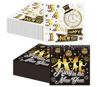 HOWAF 40 Servilletas de Papel de Nochevieja 2026, Servilletas Papel Felice Año Nuevo Happy New Year Adornos Mesa para Cotillon Nochevieja 2026, Decoracion Fin de Año, Oro Negro