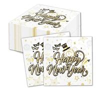 HOWAF 40 Servilletas de Papel de Nochevieja 2026, Servilletas Papel Felice Año Nuevo Happy New Year Adornos Mesa para Cotillon Nochevieja 2026, Decoracion Fin de Año Decoration, Oro Blanco