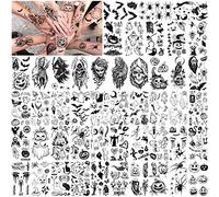 HOWAF 48 Tatuajes Temporales Halloween Calabaza Bruja Murciélago Araña Cráneo Fantasma Tatuajes Falsos Tattoos Adhesivos Carnaval Halloween Tatuajes Temporales Hombres Mujeres Niños Niñas 3D Realista