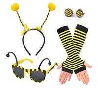 HOWAF 4PCS Disfraz Abeja Accesorios, Diadema Abeja Antena, Gafas Ladybug, Guantes, Pendientes para Disfraz Halloween Costume Cosplay Accessories