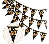 HOWAF 60 Aniversario Pancarta Triángulo Oro Negro, Banderines Decoracion, Guirnalda Feliz cumpleaños de 60 años de Aniversario para Hombres y Mujeres, 7.4 x 10.8 Pulgadas