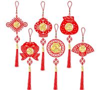 HOWAF 6pcs Chinese New Year Hanging Decorations Ornament, Gold Red Tassel Chinese Knot Pendants for Spring Festival Decorations Hanging of Car Door Window Wall Home Decor, Blessing Wealth Success