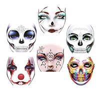 HOWAF 6pcs Halloween Gemas Faciales,pegatinas cara, Azúcar Cráneo brillantes para la cara maquillaje pegatinas para ojos，Tatuaje temporal para mujeres fiesta festival rave de Víspera,Todos los Santos