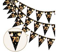 HOWAF 70 Cumpleaños Pancarta Triángulo Oro Negro,70 Cumpleaños Banderines Decoracion,70 Guirnalda Feliz cumpleaños de cumpleaños de 70 años de Aniversario para Hombres y Mujeres, 7.4 x 10.8 Pulgadas