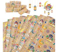 HOWAF 8 Papel de Regalo Eid Mubarak Decoracion Papel de Regalo Ramadan Mubarak Papel Regalo Eid Mubarak para Fiesta Eid al-Fitr Islámico Musulmán Regalo Ramadan Decoracion Ramadan Kareem, Papel Kraft