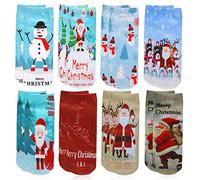 HOWAF 8 Pares Navidad Calcetines de algod¡§?n Corte bajo Calcetines Tobilleros Calcetines Ocasionales Invierno Calcetines termicos para Unisex Mujer ni?os