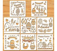 HOWAF 8 Piezas Pascua Decoracion Plantilla de Dibujos para Niños, Pascua Figuras Conejo Huevos de Pascua Pintar estarcidos para Pascua Manualidades niños Regalos