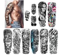 HOWAF 8PCS Tatuajes Temporales Grande Full Brazo Completo y 3PCS de Medio Brazo, Impermeables de Rosa León Tigre para Adultos Hombre y Mujer
