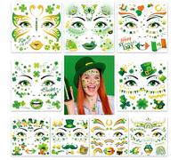 HOWAF 9 Pegatinas San Patricio Tatuajes Temporales para la Cara, pegatinas cara st patrick's day tatuaje temporal de Tréboles San Patricio Disfraz Accesorios para Niños Adultos San Patricio Decoracion