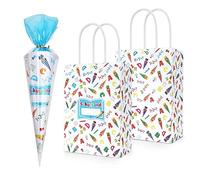 HOWAF Back to School Sweet Cones Bags, 6 Pcs First Day of School Party Bags Gift Bags Back to School Candy Bags with Handle for kids Welcome Ready to Learn Classroom Party Supplies
