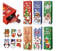 HOWAF Christmas Wine Bottle Bags, 12 Pcs Paper Wine Gift Bags Xmas Wine Gift Bags with Handle 12 Tags for Christmas Wine Gifts