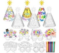 HOWAF Cotillon Nochevieja 2027 para Colorear, 6 Suministros de Fiesta de Nochevieja & 6 Gafas Fin de Año Gafas Happy New Year & 12 Bolígrafos de Colores para Decoracion Fin de Año 2027 para Colorear