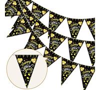 HOWAF Decoración de Fiesta de Nochevieja 2027 Oro Negro Bandera Feliz Año Nuevo Happy New Year 2027 Triángulo Guirnaldas Banderas para decoración de año Nuevo 2027 Fiesta Suministros