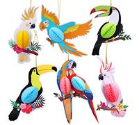 HOWAF Decoración para Colgar Loros Tropicales, 6 Piezas de Nido de Abeja para Colgar pájaros, decoración del hogar, pájaros Tropicales para decoración de Fiesta de Verano Luau Hawaiian Party