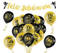 HOWAF Decoración y Pancarta Jubilación - Guirnalda con Bandera Tela y Globos Oro Negro