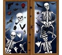 HOWAF Halloween Ventanas Pegatinas Decoración, 50pcs Calavera Esquelet Pegatinas para Halloween Pared Puerta Casa Decoración, Halloween Horror Decoración, Murciélagos Arañas Fantasma Pegatinas