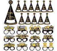 HOWAF Juego de decoración de Nochevieja 2026, 24 unidades de sombreros de fiesta de Año Nuevo 2026, tocado de Año Nuevo, gafas 2026, accesorios para fotos para feliz año nuevo 2026, decoración de Año