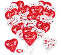 HOWAF Just Married Decoracion, 50 Piezas Globos Corazon Rojo Blanco, decoración da Just Married, Globos de látex de corazón em Forma de corazón para casamentos Nupcial aniversário e noivado