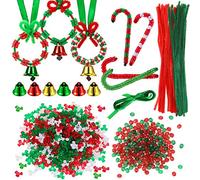 HOWAF Kit Manualidades niños, 1200 Piezas navideño Cuentas de plástico, 50 Piezas Limpiadores de Pipa Chenilla, Cintas de 5 m, 6 Piezas Campanas, Juego Creativo Navidad Regalo para niños