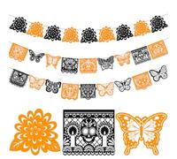 HOWAF Pancartas de Día De Los Muertos Decoracion, Banderas Fiesta Mexicana Papel Picado Dia Muertos Banderas Día de Los Muertos Calavera Caléndula Papel Picado Mexicano Pancarta Halloween Decoracion