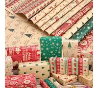 HOWAF Papel Regalo Navidad, 10 Hojas Papel de Regalo Navidad Rollo Grande, Papel Envolver Navidad Papel de Regalo Infantil Papel Kraft Navidad, 70 cm x 50 cm