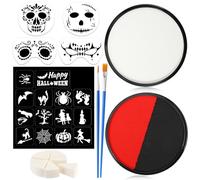 HOWAF Pintura Cara Halloween, Pintura Facial Blanco, Negro, Rojo, Pinturas Corporales & Plantillas Faciales, Pinceles, Esponjas para Dia De Los Muertos Disfraz Maquillaje Halloween
