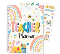 HOWAF Planificador para profesores 2026-2027, libro de plan de lecciones sin fecha para profesores con 6 hojas de calcomanías retro, horario de clases, calendario semanal imprescindible para