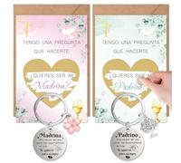HOWAF Regalos para Madrinas y Padrinos, Tarjetas Quieres Ser Mi Madrina y Padrino & Llavero Tarjetas de Bautizo de Rascar con Sobre Regalos Padrinos Madrinas Bautizo