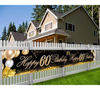 HOWAF S¨²per Grande Feliz 60 Cumplea?os Pancarta para 60 A?os Cumplea?os Decoraci¨®n Negro y Oro, 60 Cumplea?os Foto Prop Fondo Pancarta de Tela para Jard¨ªn Mesa Pared Decoraci¨®n, 9 * 1.2 Pies