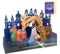 HOWAF Tarjetas Navidad 3D Nacimiento Belen Navidad Tarjetas Navideñas Pop Up, Tarjetas de Navidad Portal de Belen Felicitaciones Navideñas Christmas Cards con Sobres Navidad para Regalos Navidad