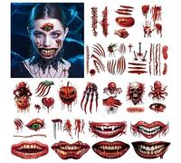 HOWAF Tatuajes Halloween Cara, Tatuajes Temporales Halloween Cicatriz Halloween Cicatrices Halloween Zombie Tatuajes Pegatinas Tatuaje Temporal Halloween Boca para Disfraz Halloween Maquillaje