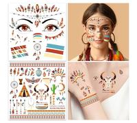 HOWAF Tatuajes Temporales de India, Pegatinas Tatuajes de Cara de India, Tatuajes de Halloween Tatuajes de Cara para Disfraz de Halloween