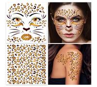 HOWAF Tatuajes Temporales de Leopardo Tatuajes de Leopardo, Pegatinas Tatuajes de Cara de Leopardo, Tatuajes de Halloween Tatuajes de Cara para Disfraz de Halloween
