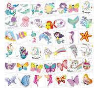 HOWAF tatuajes temporales niños, sirena mariposa unicornio tatuajes Niñas Falso Pegatinas Infantiles Tatoos para Niños Infantiles Fiesta de Cumpleaños Regalo, 2 in x 2 in, 80 Hojas