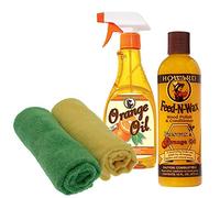 Howard Feed-N-Wax - Acondicionador de cera de abeja para muebles con aceite de naranja para restauración antigua, incluye dos paños de microfibra, kit de 4 piezas