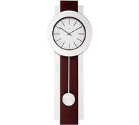Howard Miller Reloj de Pared Bergen 625-279 - Moderno, Acabado en Cerezo Merlot, péndulo, Bisel y Barras Laterales de níquel Cepillado, Movimiento de Cuarzo, marcadores de Hora de Barra Negra