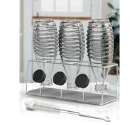 Howdah Portabotellas para SodaStream de Cocina Doble de Acero Inoxidable para 3 Botellas de Refresco y Tapones de Botellas con Tierra de Diatomeas Absorbente de Secado Rápido y Cepillo Plateado