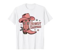 Howdy Botas de Navidad Cowgirl Country Mujer Western Xmas Camiseta