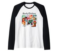 Howdy Christmas Rustic Holiday Country Scene Camiseta Manga Raglan