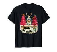 Howdy Christmas Western Trees Cowprint Leopard Cowboy Camiseta