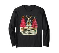 Howdy Christmas Western Trees Cowprint Leopard Cowboy Manga Larga