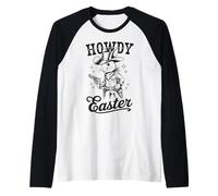 Howdy Conejo Vaquero de Pascua Western Vintage Country Rabbit Camiseta Manga Raglan