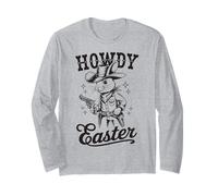 Howdy Conejo Vaquero de Pascua Western Vintage Country Rabbit Manga Larga