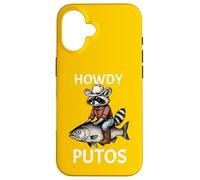 Howdy Cowboy Raccoon Riding Fish Funny Western Humor Apparel Carcasa para iPhone 16
