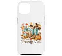 Howdy Fall Cowboy Boots Pumpkin Western Autumn Leaves Mujer Carcasa para iPhone 13