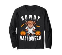 Howdy Halloween Funny Highland Cow Spooky Season Hombres Mujeres Manga Larga