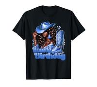 Howdy It's My Birthday Western Cowgirl Hat Boots Black Women Camiseta