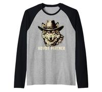 Howdy Partner Wolf Cowboy Cowgirl Wolves Camiseta Manga Raglan