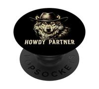 Howdy Partner Wolf Cowboy Cowgirl Wolves PopSockets PopGrip Adhesivo